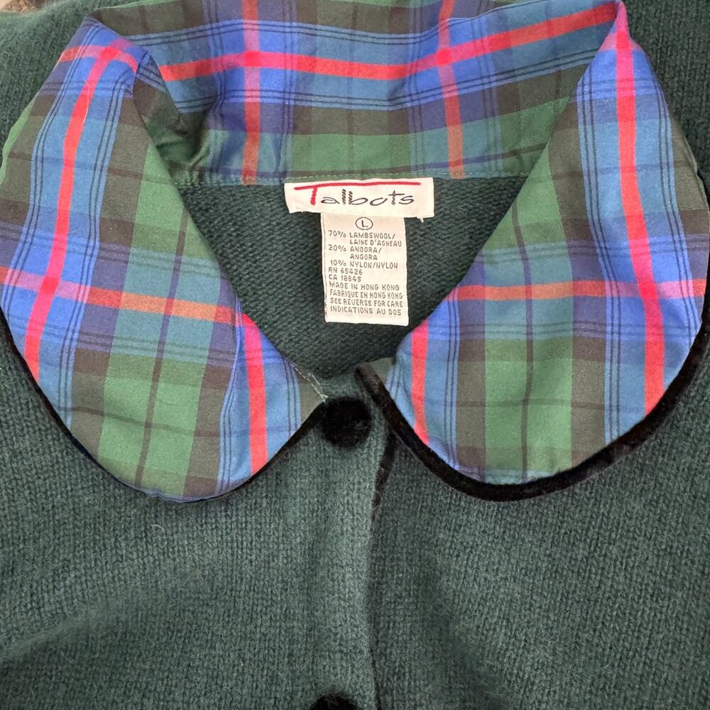 Talbots Vintage Wool Angora Plaid Velvet Collar Cardigan Sweater Green M - Picture 9 of 11